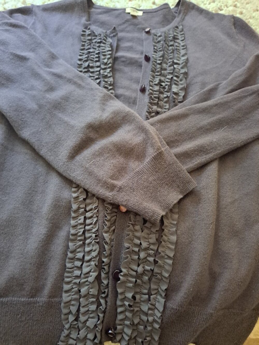 J crew dark ruffle cardigan size small